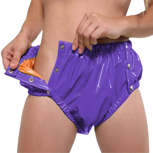 Shiny Double Layer Button Up Diaper Panties